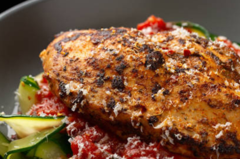 Baked Keto Chicken Parmesan with Zucchini Noodles (Healthy Dinner Idea)