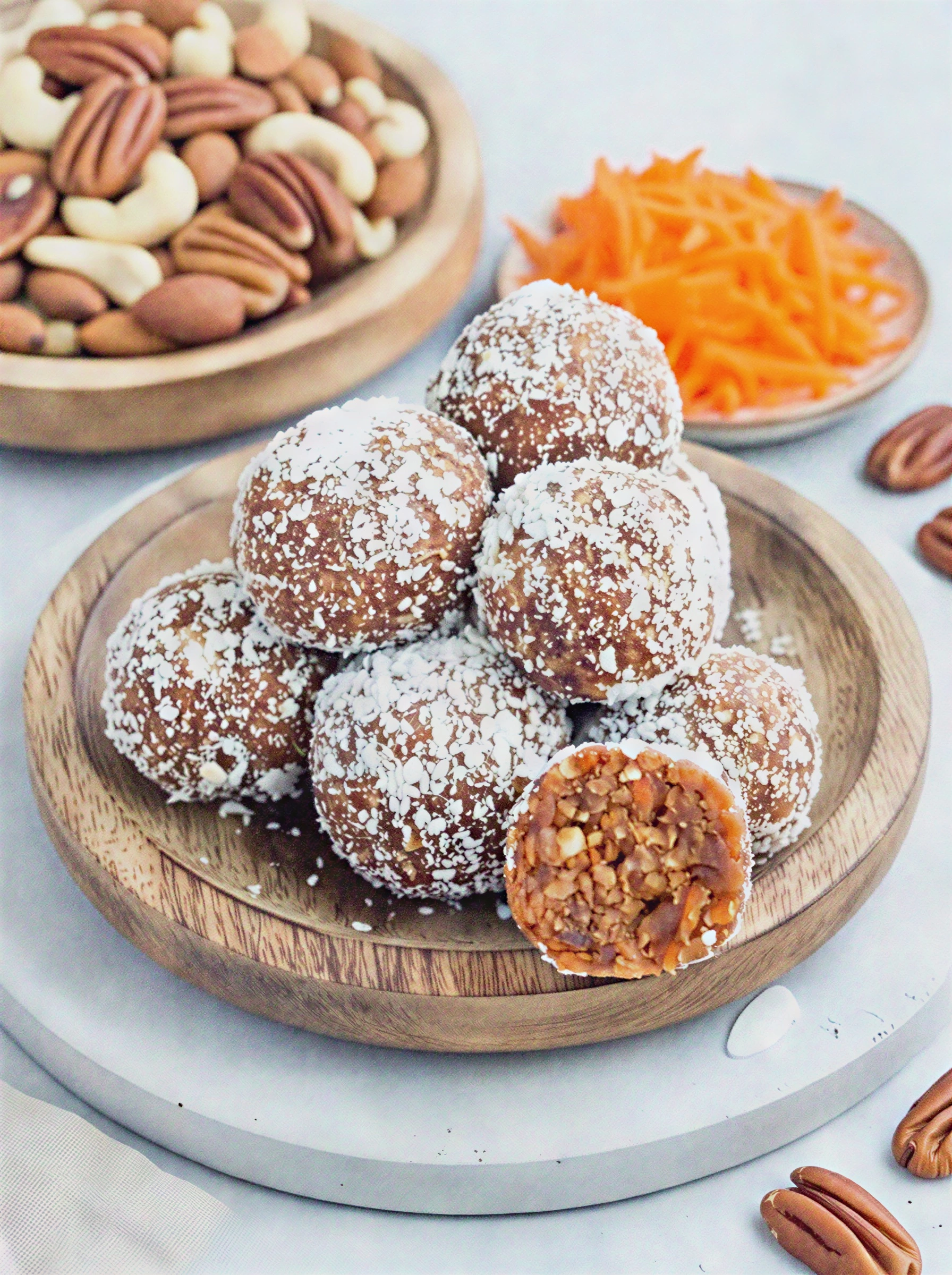 Date-Sweetened Raw Carrot Cake Bites Made Without Refined Sugar
