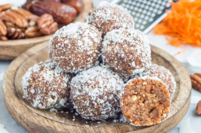 Date-Sweetened Raw Carrot Cake Bites Made Without Refined Sugar