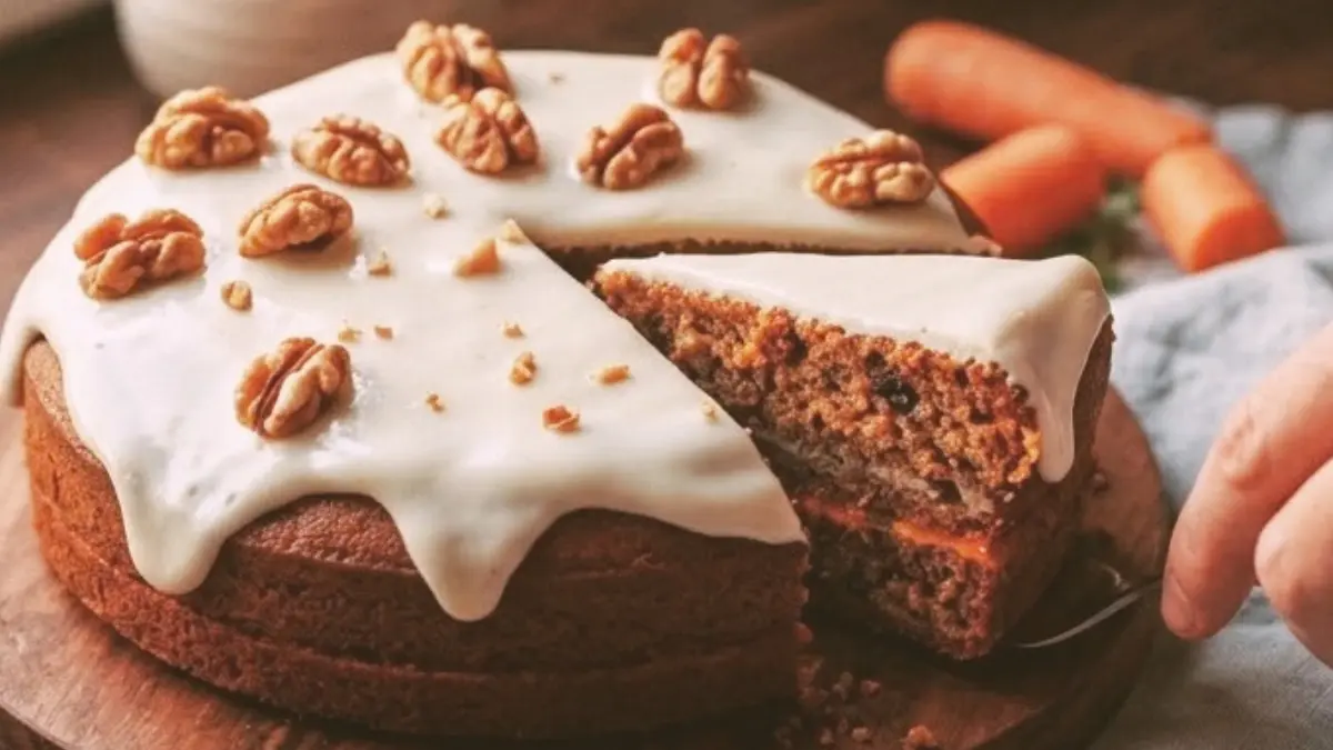Date-Sweetened Carrot Birthday Cake with Spiced Cream Glaze (No Refined Sugar)